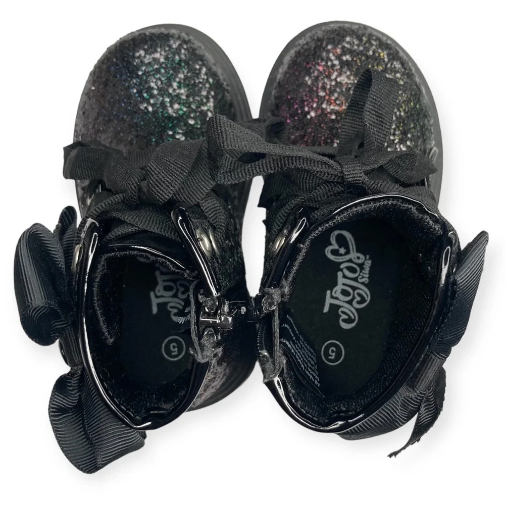JoJo Siwa Size 5 Kids Black Rainbow Glitter Moto Combat Lace Up Boots